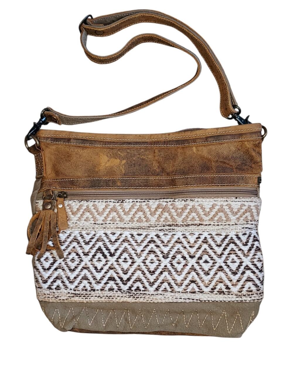 Myra Blending Taste Aztec Print Women's Rustic Brown Suede Leather Shoulder Bag